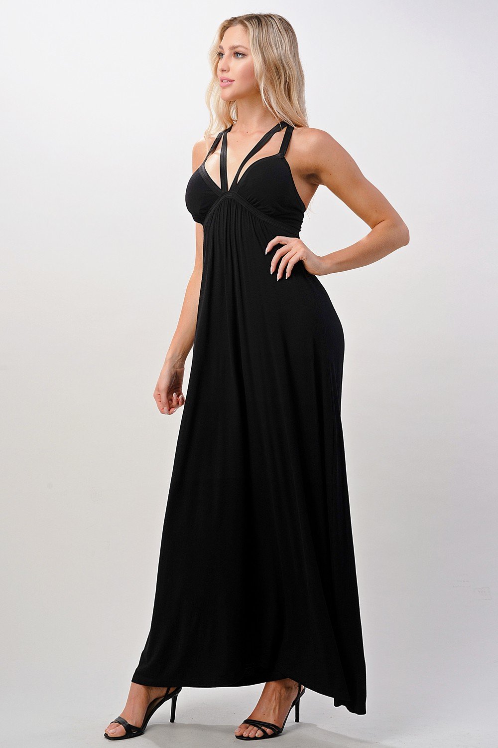 Strappy V-Neck Maxi Dress with Criss Cross Straps