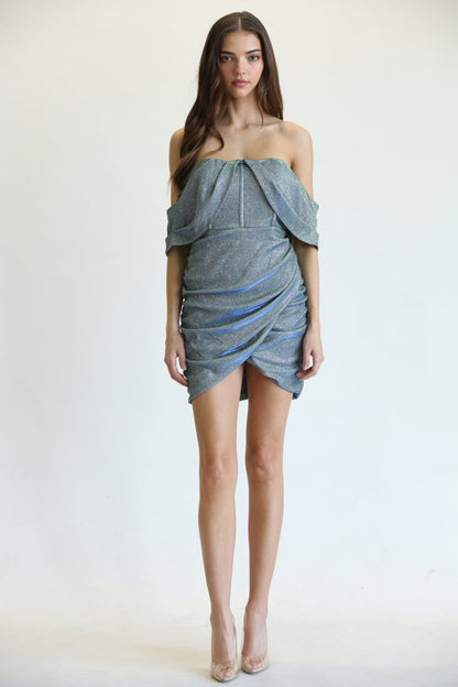 Back zipper detail on glittery tulip skirt party dress