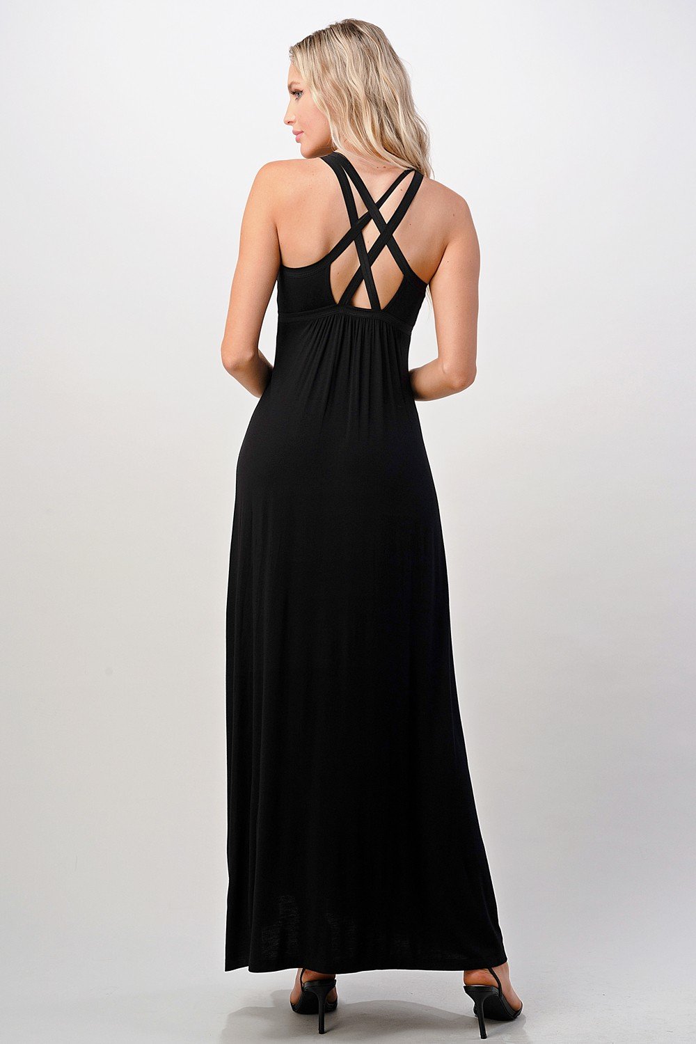 Back View of Strappy Maxi Dress with Open Detailing