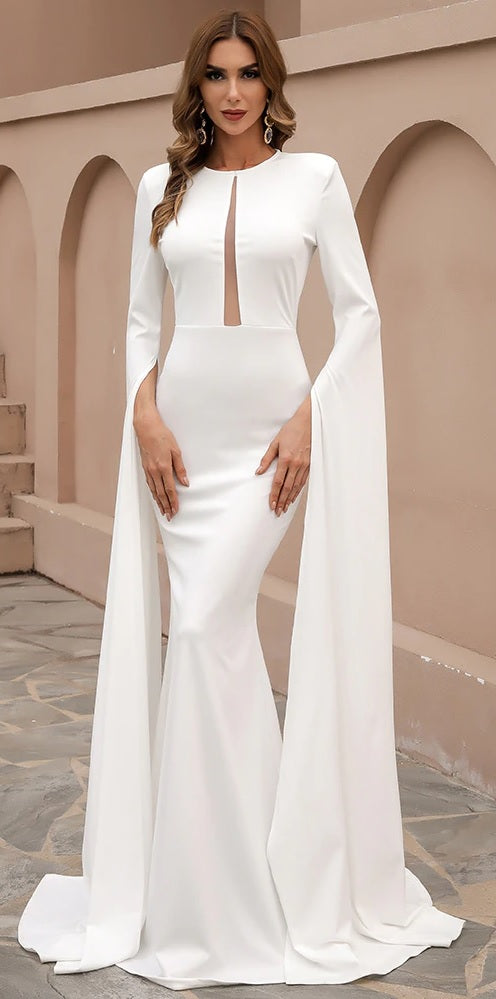 Back view of Chloe long sleeve gown – sleek and sophisticated evening wear
