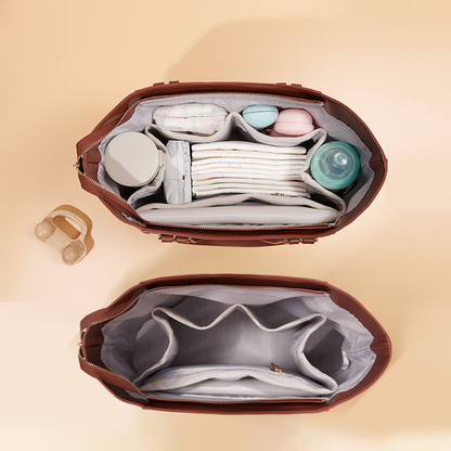 Interior layout of canvas diaper handbag with five pockets