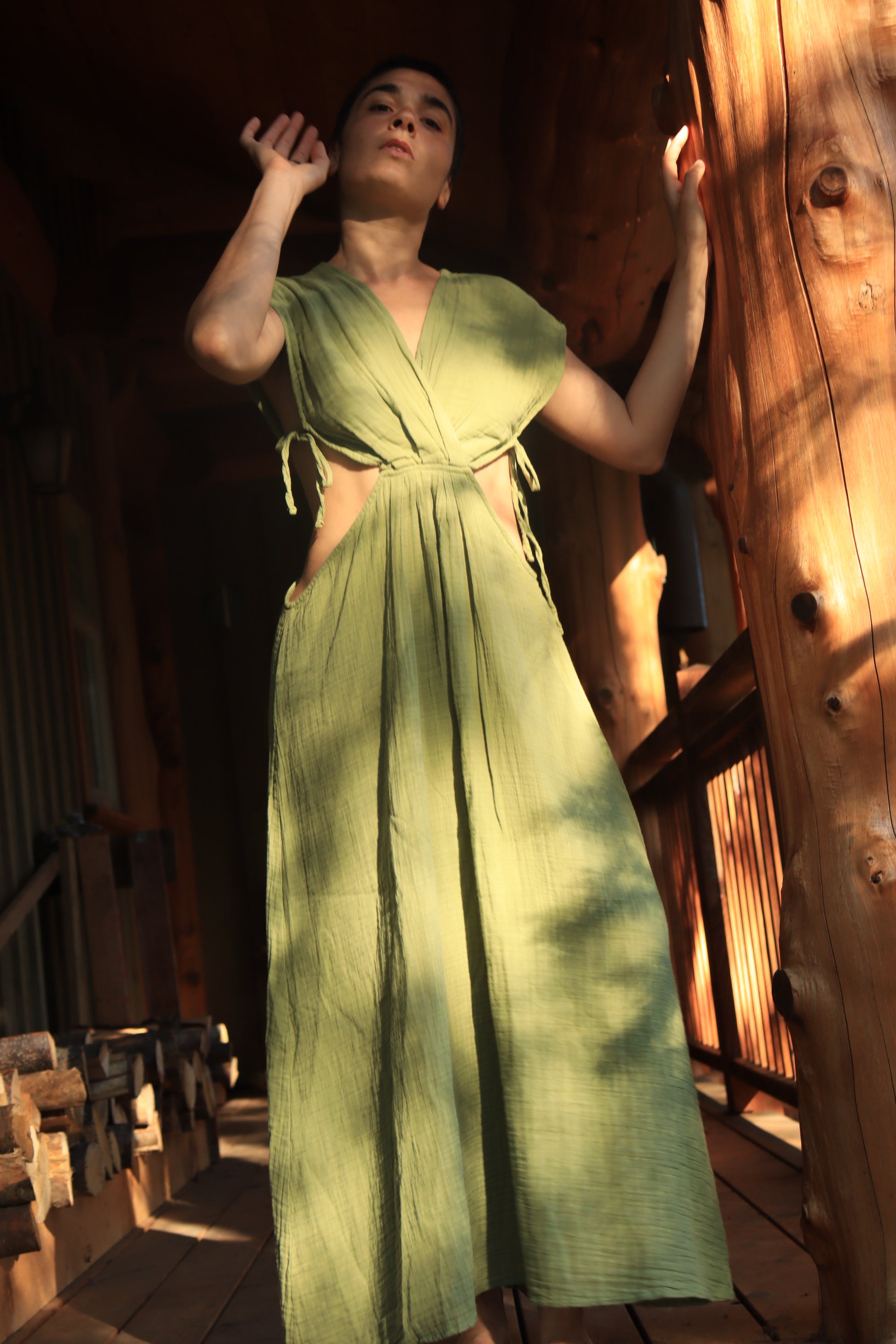 Woman wearing Boho Forest Cotton Breathable Summer Maxi Dress outdoors