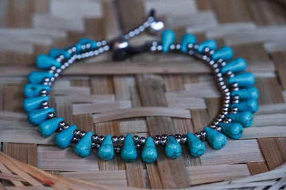 Bohemian ankle bracelet with turquoise stones and unique clasp