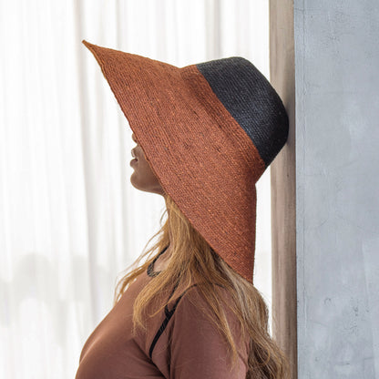 Burnt sienna and black sun hat – side profile view