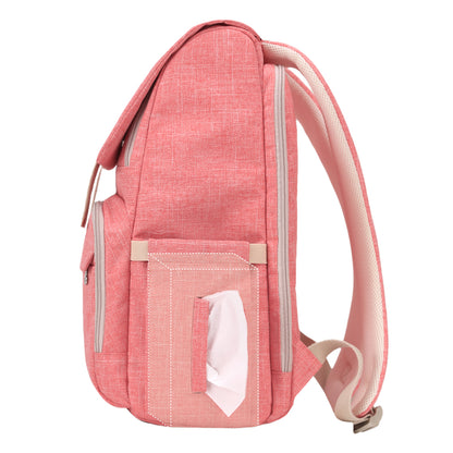 Side profile of gender-neutral travel diaper bag with zip compartments