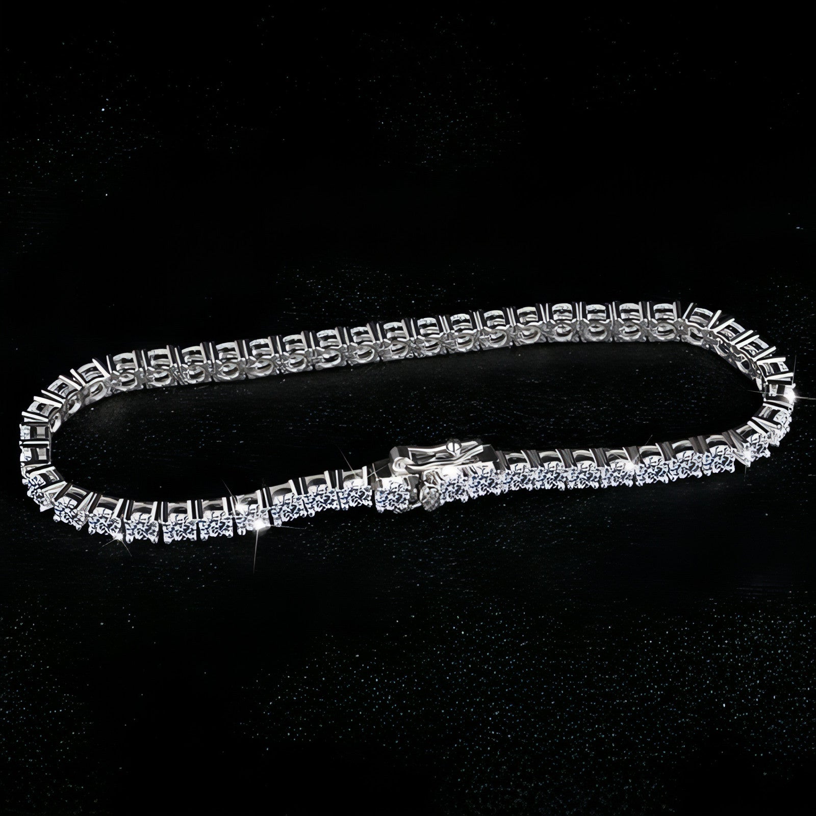 Adjustable diamond silver bracelet displayed on cushion