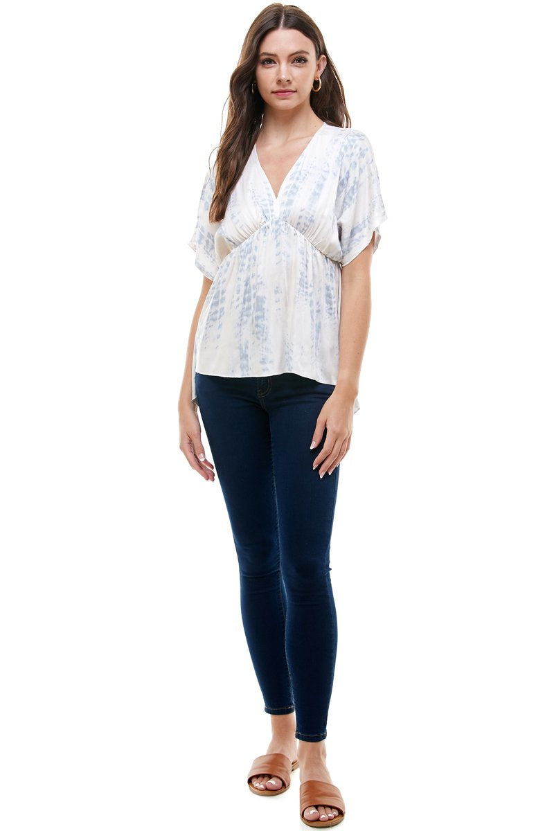 Model Wearing Tie-Dye Dolman Top – Size Small