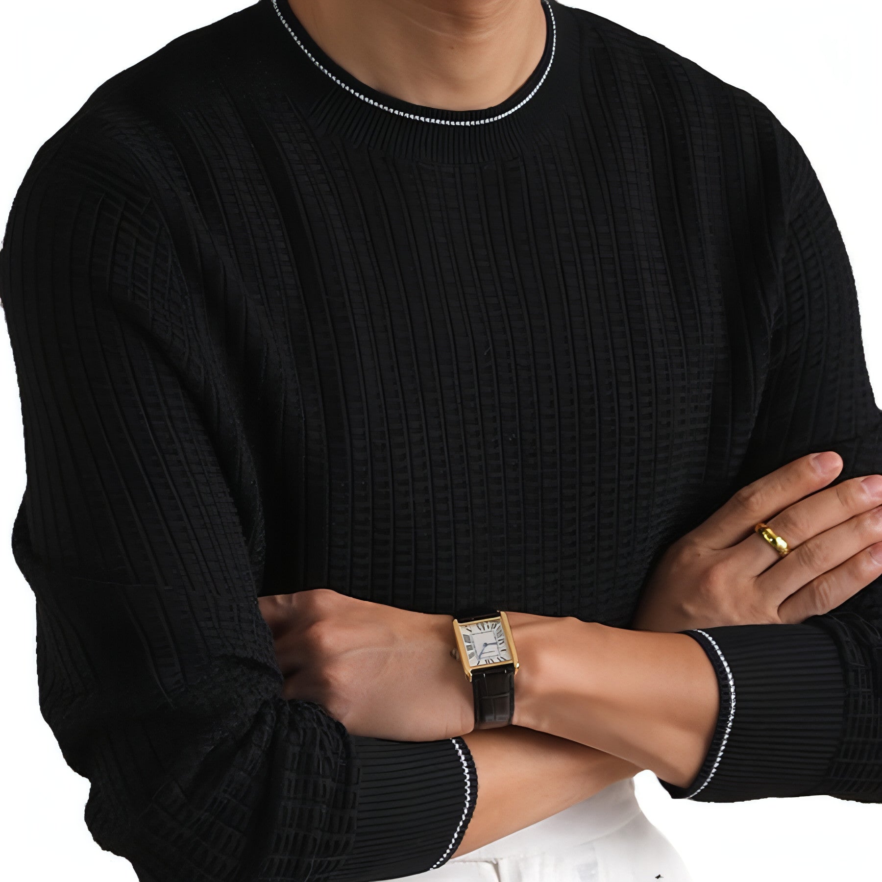 Long-sleeved tee styled with trousers – casual professional outfit