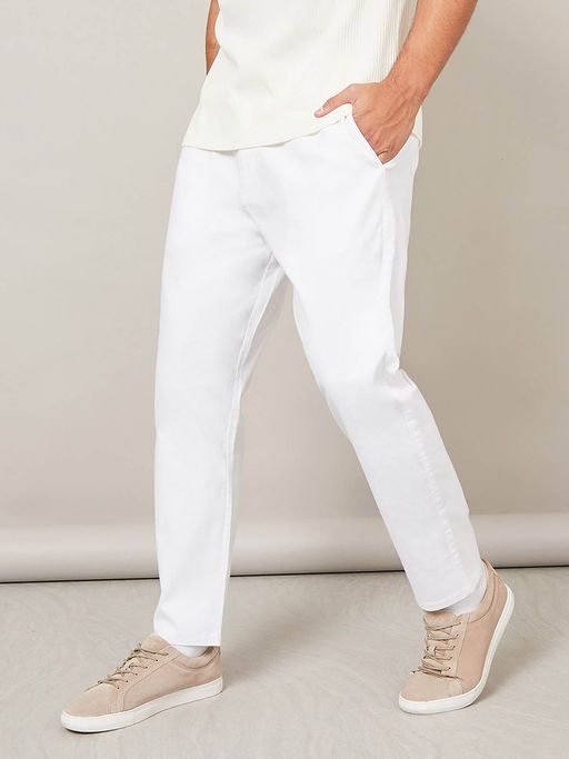 Men’s white cotton linen trousers – front view