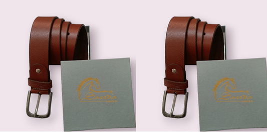 Men's black leather belt pack of 2 with dark brown tones
