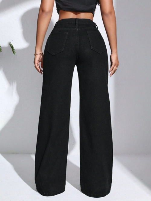 Women’s high rise black denim jeans – front view