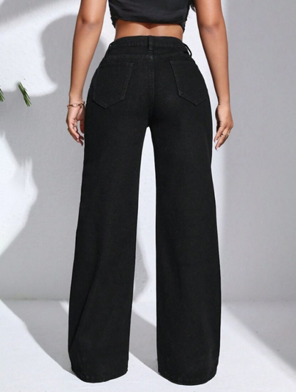 Women’s high rise black denim jeans – front view