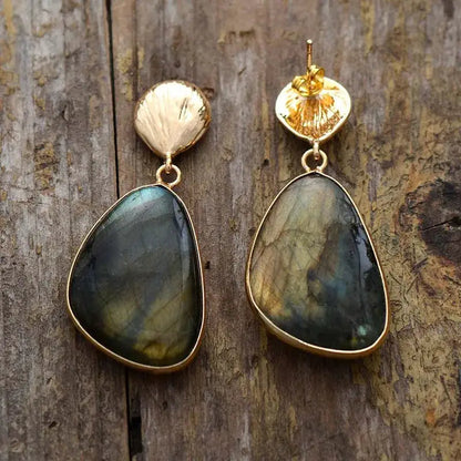 Unique labradorite earrings in teardrop style