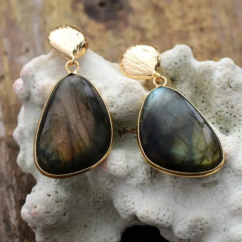 Natural stone earrings with labradorite teardrops