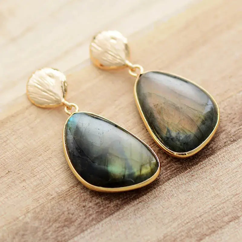 Handmade boho earrings featuring labradorite stones