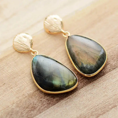 Handmade boho earrings featuring labradorite stones
