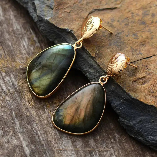 Labradorite drop earrings with multitone natural gemstones
