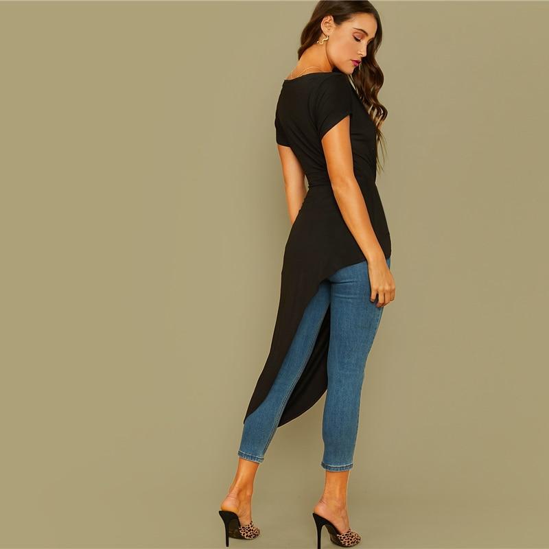 Women’s longline tee with slash neck and stretchy fabric – spring/fall top