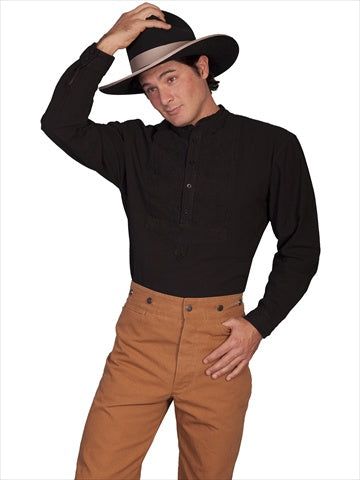 Men's pullover cotton shirt with elegant inset bib detail