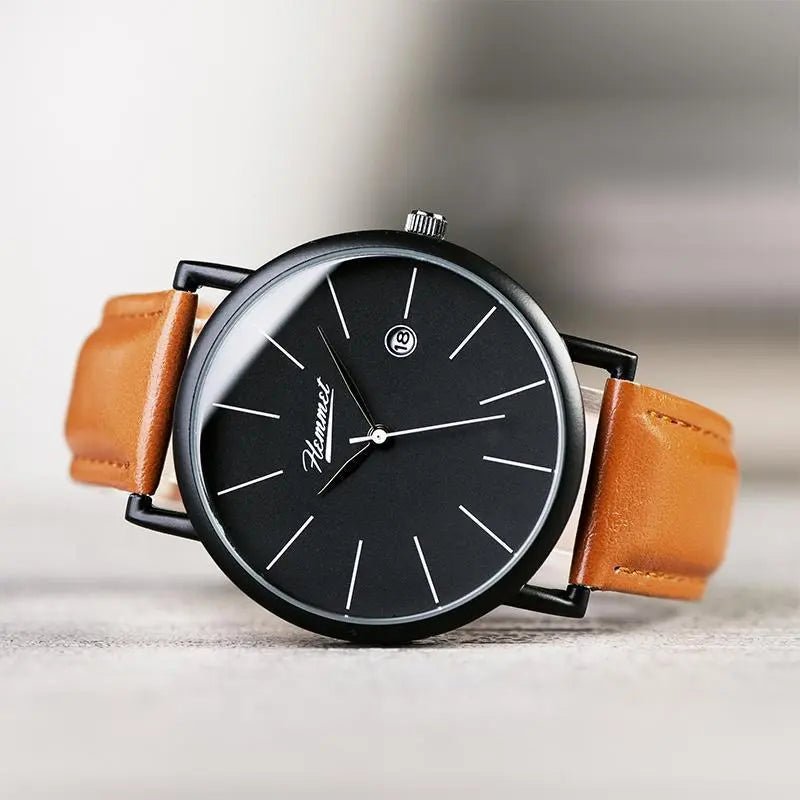 Minimalist black H|Watch Serie 1 with vegan leather strap