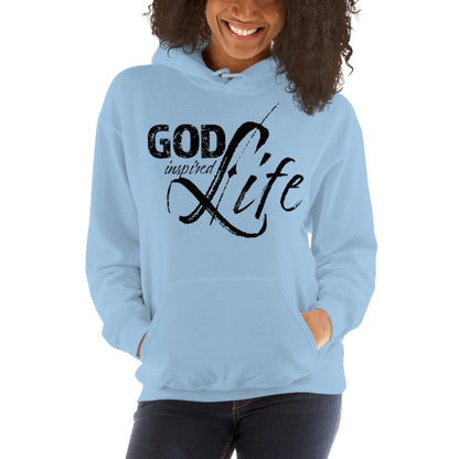 Women's Black Hoodie with "God Inspired Life" Design – Front View