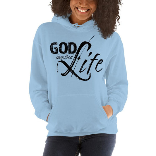 Women's Black Hoodie with "God Inspired Life" Design – Front View