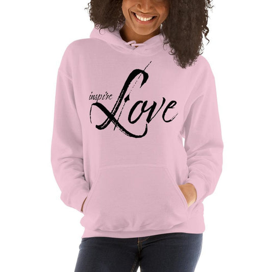 Black women’s hoodie with "Inspire Love" graphic