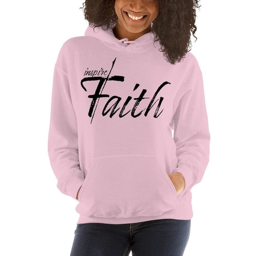 Close-up of white Inspire Faith graphic on chest
